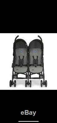 Chicco Echo Twin Stroller Double Baby Pushchair (Coal Grey) With Raincover