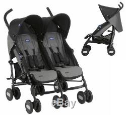 Chicco Echo Twin Stroller Double Baby Pushchair (Coal Grey) With Raincover