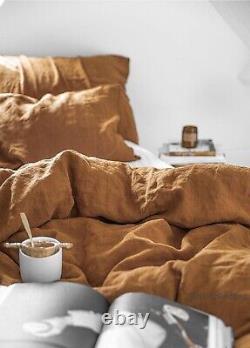 Cinnamon Washed Linen Duvet Cover Queen King Twin Full Double Boho Bedding Set
