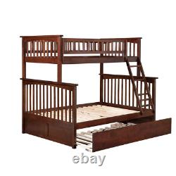 Columbia Bunk Bed Twin over Full with Twin Size Urban Trundle Bed in Walnut