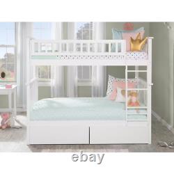 Columbia Bunk Bed Twin over Twin with 2 Urban Bed Drawers in White