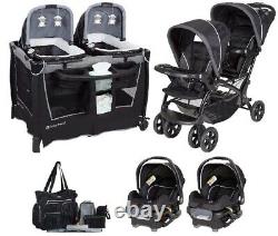 Combo Twins Nursery Crib Baby Newborn Double Stroller with 2 Car Seats Bag Set