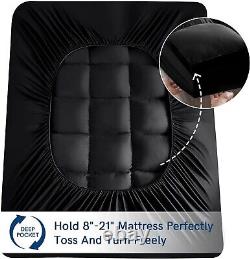 Cooling Mattress Topper Extra Thick Overfilled Plush Matress Pillowtop Pad Black