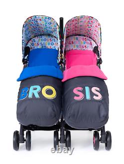 Cosatto Supa Dupa 3 Twin Stroller Bro & Sis Inc Footmuffs & Raincover 0 -25kg