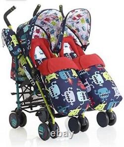 Cosatto Supa Dupa Twin Stroller Cuddle Monster 2 Blue From Birth Unisex Double
