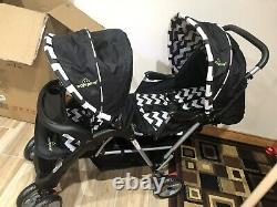 Costway Foldable Twin Double Stroller, Black and White