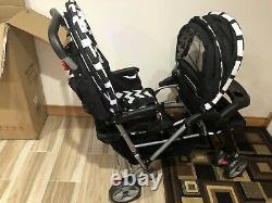 Costway Foldable Twin Double Stroller, Black and White