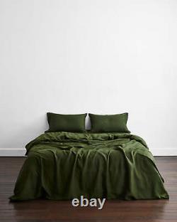 Dark Olive Green Linen Bedding Set, Queen Boho Duvet Cover Twin King Custom Size