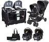 Deluxe Baby Double Stroller With 2 Car Seats Twins Nursery Center Bag Combo Set
