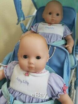 Discontinued American Girl Bitty Baby double twin stroller with (2) dolls