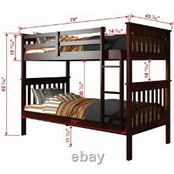 Donco Kids Twin Over Twin Solid Wood Mission Bunk Bed with Drawers in Cappuccino