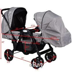 Double Baby Stroller For Twins Infant Foldable Strollers Reclining Seats Gray 34