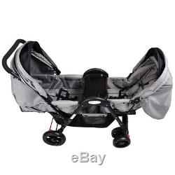 Double Baby Stroller For Twins Infant Foldable Strollers Reclining Seats Gray 34