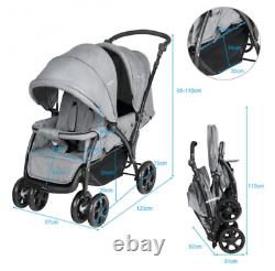 Double Baby Stroller Twin Seat Pushchair Buggy Storage Basket Adjustable Handle