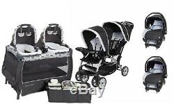 Double Baby Stroller with Baby Trend Infant Car Seat Twins Playard Travel System