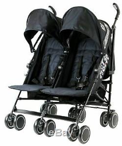 Double Black Grey Twin Stroller Pram Pushchair Buggy inc Raincover & Footmuff