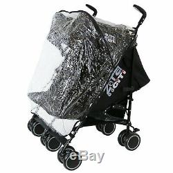 Double Black Twin Stroller Pushchair Buggy Complete Rain Cover Footmuff