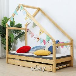 Double Children Floor Bed Frame Toddler Premium Wood Kids Twin Bed Bedroom Safe