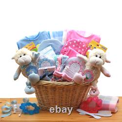 Double Delight Twins New Baby Boy and Girl Large Hamper Gift Basket from GBDS