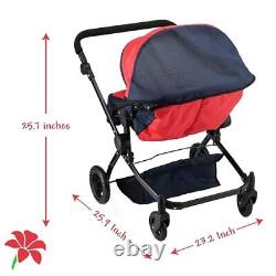 Double Doll Stroller for Twin Baby Dolls Convertible Seat Toy Stroller for