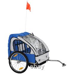 Double Kids Bike Trailer Twins Bicycle Blue Stroller Jogger Child Carrier Fold