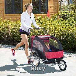 Double Kids Bike Trailer Twins Bicycle Stroller Jogger Child Buggy Carrier Fold