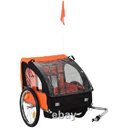 Double Kids Bike Trailer Twins Bicycle Stroller Jogger Child Buggy Carrier Fold