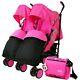 Double Pink Twin Stroller Pram Pushchair Buggy Inc Raincover Footmuff & Bag
