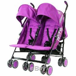 Double Purple Twin Stroller Pram Pushchair Buggy Complete Rain Cover Footmuff