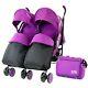 Double Purple Twin Stroller Pushchair Buggy Inc Rain Cover Footmuff & Bag