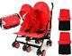 Double Red Twin Stroller Pushchair Buggy Inc Rain Cover Footmuff & Bag