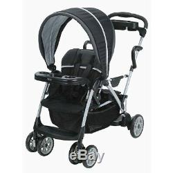 Double Seat Stroller Black Twin Two Kid Child Folding Stand Car Cart Foldable