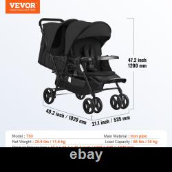 Double Stroller Foldable Lightweight Twin Tandem Stroller Black