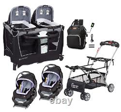 Double Stroller Frame with 2 Car Seats Bases Twins Combo Nursery Center Baby Bag