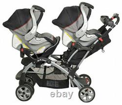 Double Stroller Gray Travel System Baby Twin Car Seat Carrier With Cup Holders