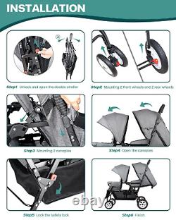 Double Stroller Infant Toddler Foldable Baby Tandem Seating Adjustable Backrest