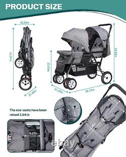 Double Stroller Infant Toddler Foldable Baby Tandem Seating Adjustable Backrest