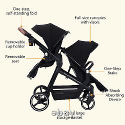 Double Stroller Infant Toddler Foldable Pushchair Adjustable with Storage Canopy