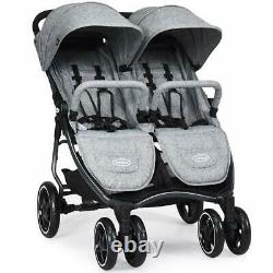 Double Stroller Lightweight Easy Folding Duo Baby Twin Seats Safety Harness Grey
