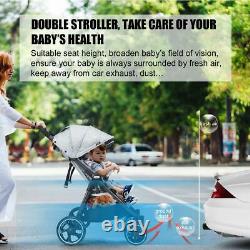 Double Stroller Lightweight Easy Folding Duo Baby Twin Seats Safety Harness Grey
