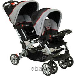 Double Stroller Travel System Baby Twin Car Seat Carrier with Cup Holders Gray