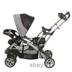 Double Stroller Travel System Baby Twin Car Seat Carrier with Cup Holders Gray