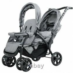 Double Stroller, Twin Baby, Pram, Infant Foldable Strollers Lightweight Gray