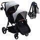 Double Stroller Withadjustable Backrest & Large Storage Basket & Canopy Light Gray