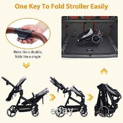 Double Stroller withAdjustable Backrest & Large Storage Basket & Canopy Light Gray