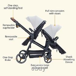 Double Stroller withAdjustable Backrest & Large Storage Basket & Canopy Light Gray