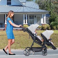 Double Stroller withAdjustable Backrest & Large Storage Basket & Canopy Light Gray