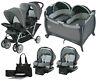 Double Stroller With 2 Compatible Car Seats Twins Playard Baby Travel System Set