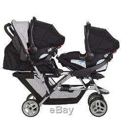 Double Stroller with 2 Compatible Car Seats Twins Playard Baby Travel System Set