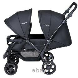 Double Twin Baby Stroller Infant Wagon Easy Fold W Canopy Two Black Seat Child